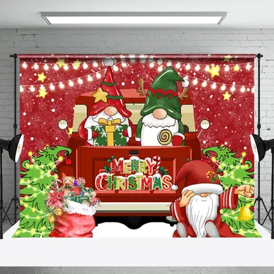 Aperturee Gnome On Red Car Light Strip Christmas Vibe Backdrop - Aperturee