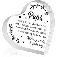 Spanish Dad Birthday Gifts - Regalos para Papá Heart Acrylic Plaque for Office Desk Decor Keepsake Paperweights Gifts for Da...