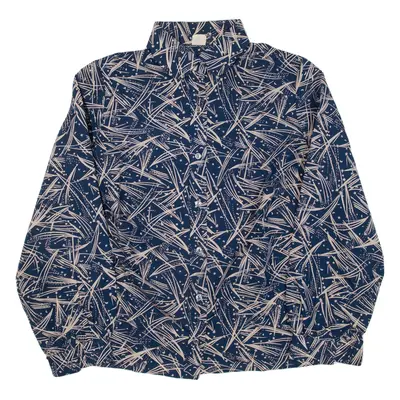 Womens Shirt Blue Silk Crazy Pattern Long Sleeve M