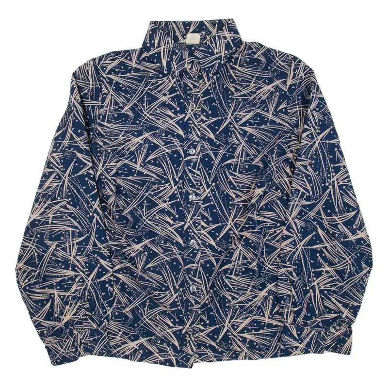 Womens Shirt Blue Silk Crazy Pattern Long Sleeve M