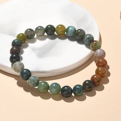 Natural Indian Agate Bead Stretch Bracelets