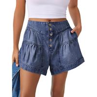 ANRABESS Women's Denim Shorts Summer Baggy High Waisted Flowy Wide Leg Buttons Pleated Casual Jean Shorts 2025 Fashion Skorts