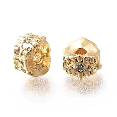 Brass Micro Pave Cubic Zirconia Beads