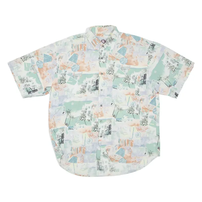 CASUAL LAND Mens Shirt White Crazy Pattern XL