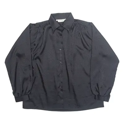 JULIETTA Womens Shirt Black Collared Long Sleeve 90s M