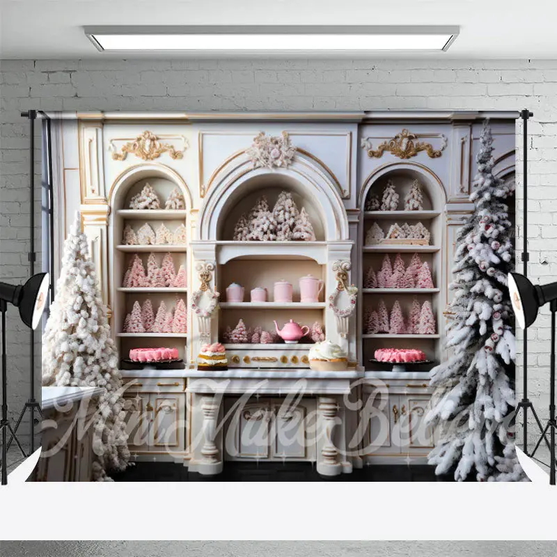 Arch White Cabinet Tree Dessert Christmas Backdrop - Aperturee