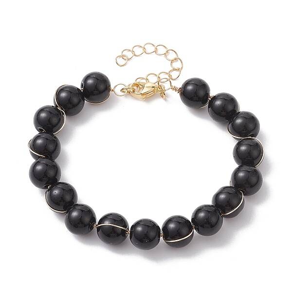 Glass Round Beaded Bracelet with Alloy Clasps