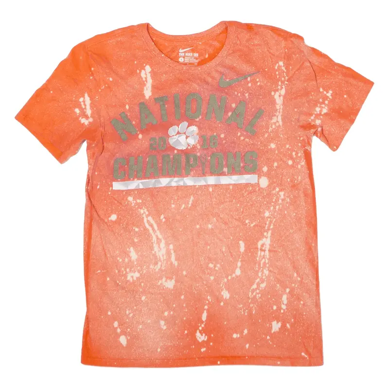 NIKE National Champions Clemson Tigers 2016 Bleach Wash USA T-Shirt Orange Short Sleeve Mens S