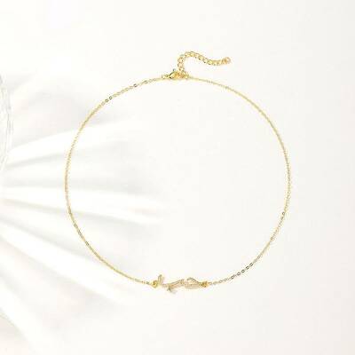 Cubic Zirconia Wave Pendant Necklace with Golden Brass Chains