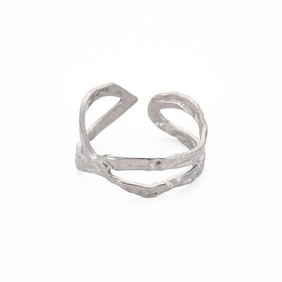 Non-Tarnish 304 Stainless Steel Wave Wrap Open Cuff Ring for Women