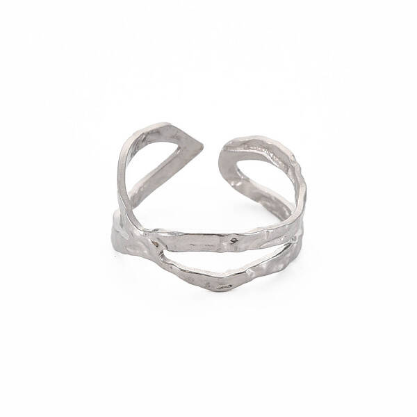 Non-Tarnish 304 Stainless Steel Wave Wrap Open Cuff Ring for Women