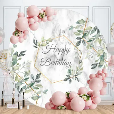 Aperturee Green Leaves With Grey Circle Birthday Party Backdrop | Circle Backdrops For Birthday | Birthday Backdrop Ideas | R...
