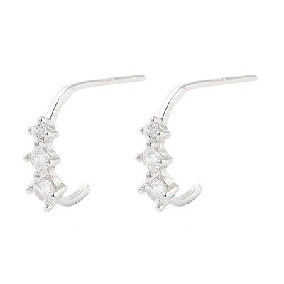 925 Sterling Silver Micro Pave Clear Cubic Zirconia Stud Earrings for Women
