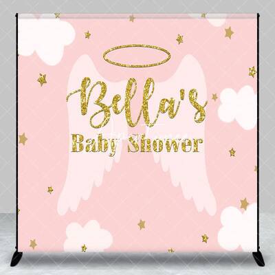Aperturee Pink Angel Wing Stars Custom Baby Shower Backdrop, 3X3FT(1X1M), 15 USD, custom baby shower backdrops, DZAH0A629-O