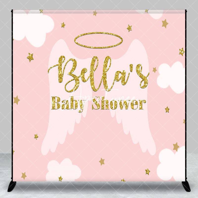 Aperturee Pink Angel Wing Stars Custom Baby Shower Backdrop, 3X3FT(1X1M), 15 USD, custom baby shower backdrops, DZAH0A629-O