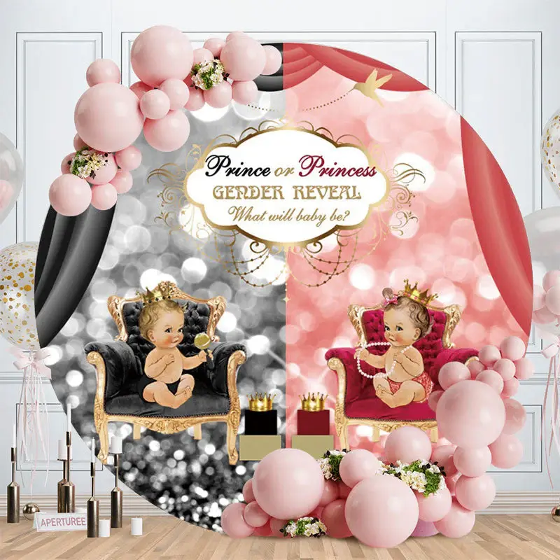 Aperturee Round Prince Princess Gender Reveal Baby Shower Backdrop