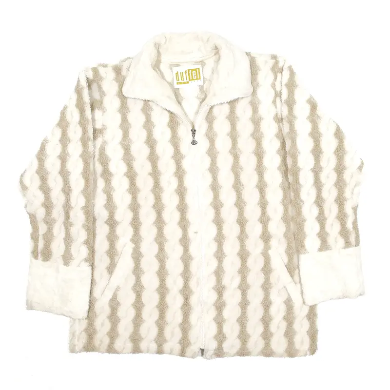 DUFFEL Fleece Jacket Beige Striped Womens L
