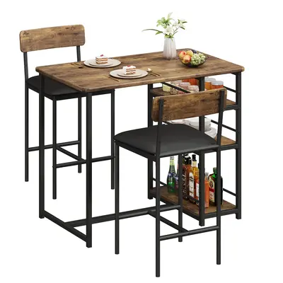 Garvee Dining Table Set for 2, Kitchen Table and Chairs, Bar Dining Room Table Set with 2 Upholstered Bar Chairs, 3 Piece Cou...