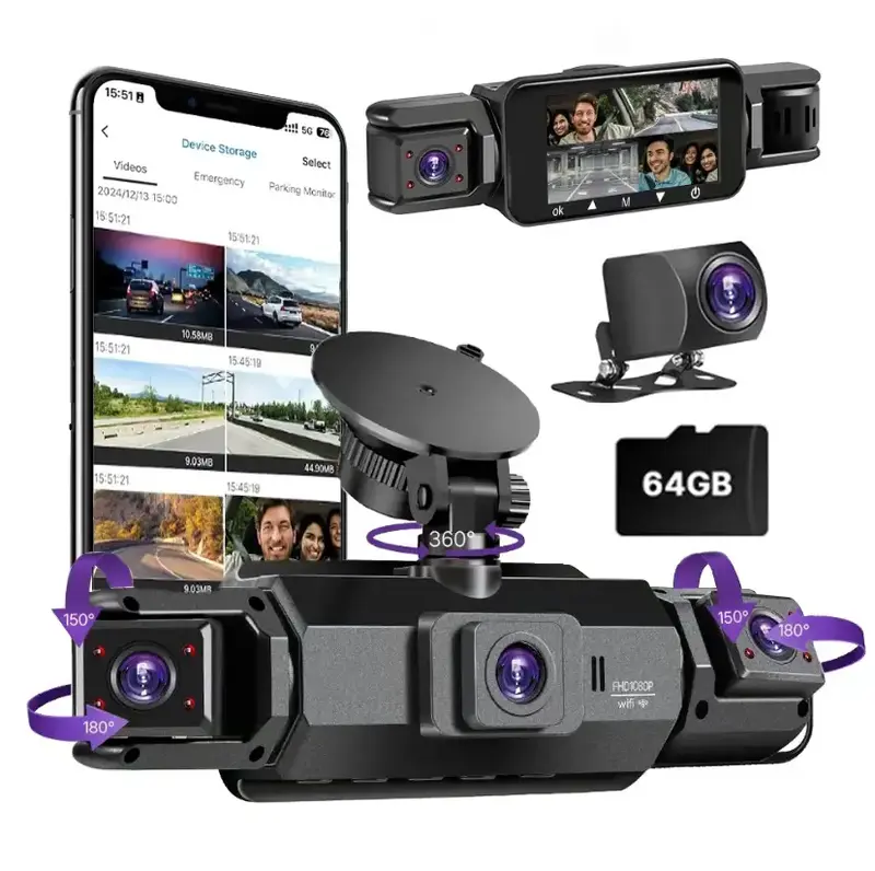 Dash Cam Front and Rear, Full HD Dual Dash Camera for Cars Built-in WiFi, 64GB Card, Car Camera with 4\