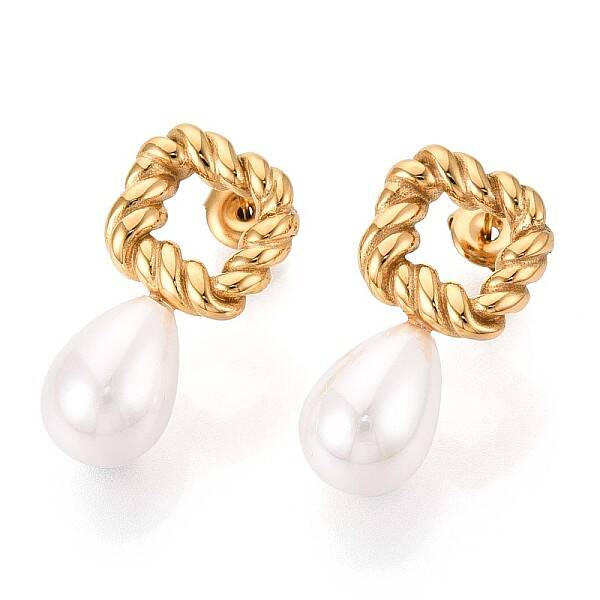 304 Stainless Steel Shell Pearl Stud Earrings