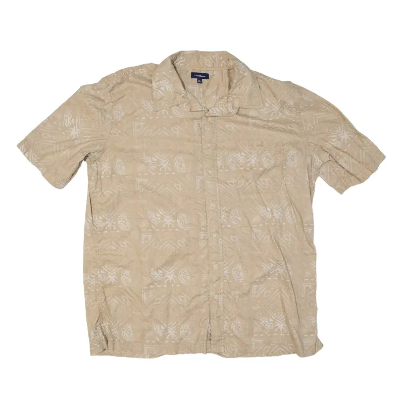 CROFT & BARROW Hawaiian Shirt Beige Crazy Pattern Short Sleeve Mens XL
