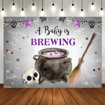 Aperturee A Baby Is Brewing Halloween Themed Baby Shower Backdrop