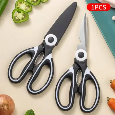Kitchen Scissor, Stainless Steel Multifunctional Scissor With Cover, Seafood Scissor With Bottle Opener Function, Household C...