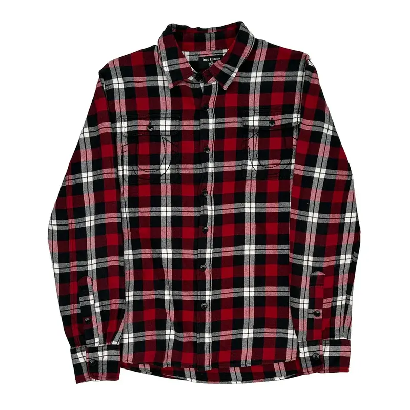 True Religion Checked Flannel Shirt - Large Red Cotton
