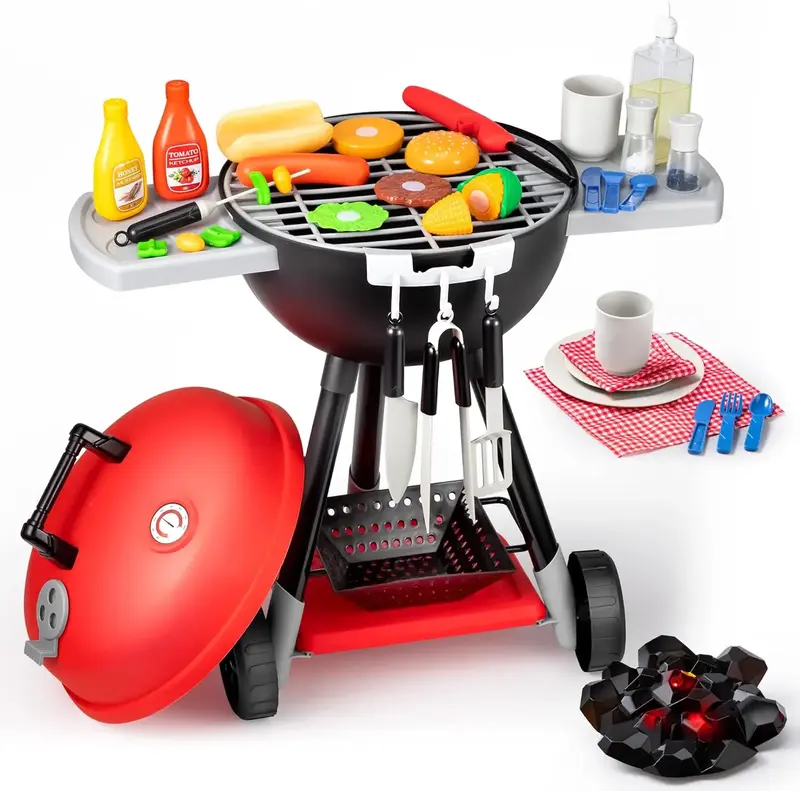 34Pcs Portable Grill Cooking Toy Set BBQ Grill Set For Christmas New Year Gift Kids Outdoor Play toys boys