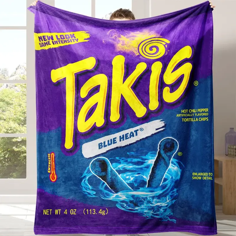 Blue Heat Takis Flannel Fleece Blanket, 1 Count Food Themed Soft Comfortable Warm Throw Blanket, Flannel Blankets, Machine Wa...