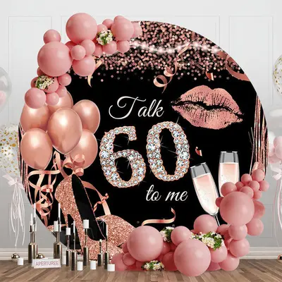 Rose Gold Balloon Heel Round 60th Birthday Backdrop - Aperturee