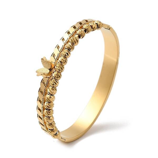 Stainless Steel 2 Lines Butterfly Hinged Bangles for Women
