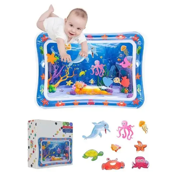 Tummy Time Water Mat for Babies 0-6-12 Months Inflatable Baby Play Mat for Sensory Development Muscle Strengthening Colorful ...