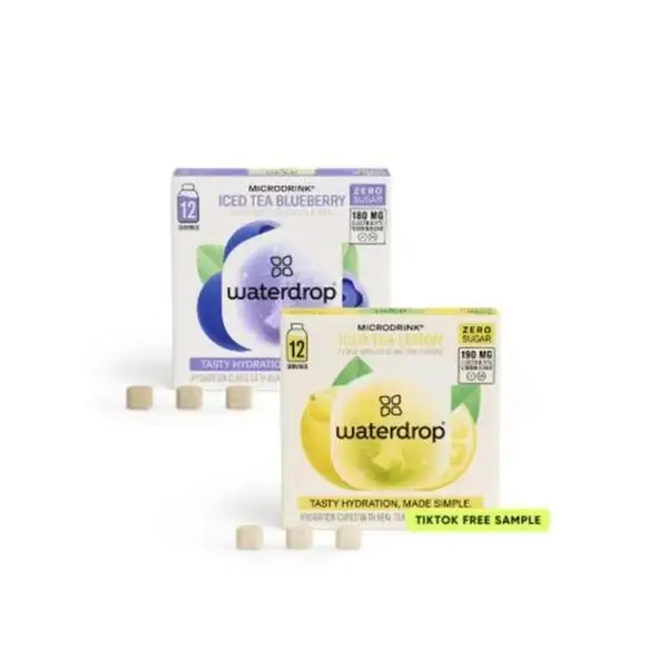 waterdrop Iced Tea Hydration Cubes - Sugar Free Iced Tea Mix Powder with Real Tea and Vitamin Electrolyte Blend, LEMON, BLUEB...