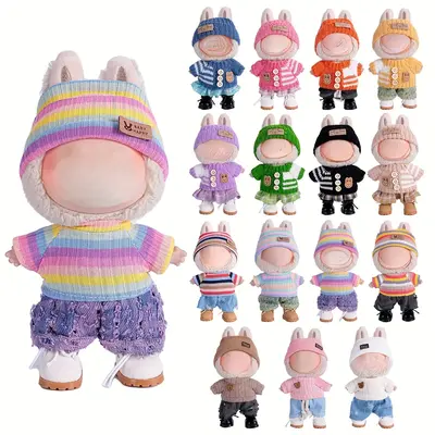 6.69inch Labubu Doll Clothes Set with 3, Stylish Fisherman Hat, Sweaters, Pants or Skirt for Bulabu Dolls, Perfect Accessorie...