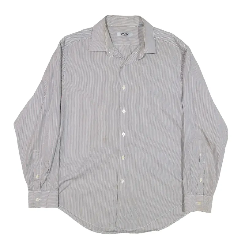 DKNY Slim Fit Shirt Grey Striped Long Sleeve Mens L