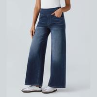 Halara Flex™ High Waisted Multiple Pockets Baggy Wide Leg Washed Stretchy Knit Casual Jeans