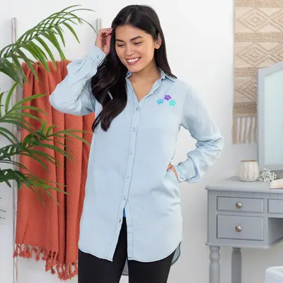 Paw Print Chambray Button Up Shirt - XXL
