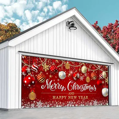 Aperturee Red Festive Christmas New Year Garage Door Banner
