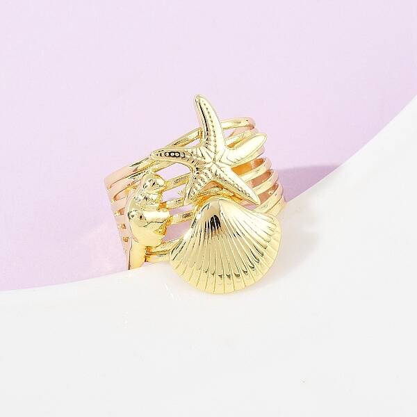Ocean Theme Brass Cuff Rings