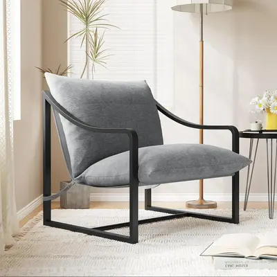 Garvee Mid-Century Modern Sling Accent Chair, Comfy Fabric Living Room Chairs with Heavy Duty Metal Frame, Lounge Reading Arm...