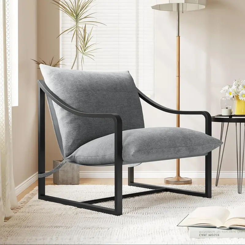 Garvee Mid-Century Modern Sling Accent Chair, Comfy Fabric Living Room Chairs with Heavy Duty Metal Frame, Lounge Reading Arm...