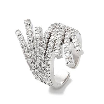 Rack Plating Brass Micro Pave Cubic Zirconia Cuff Rings