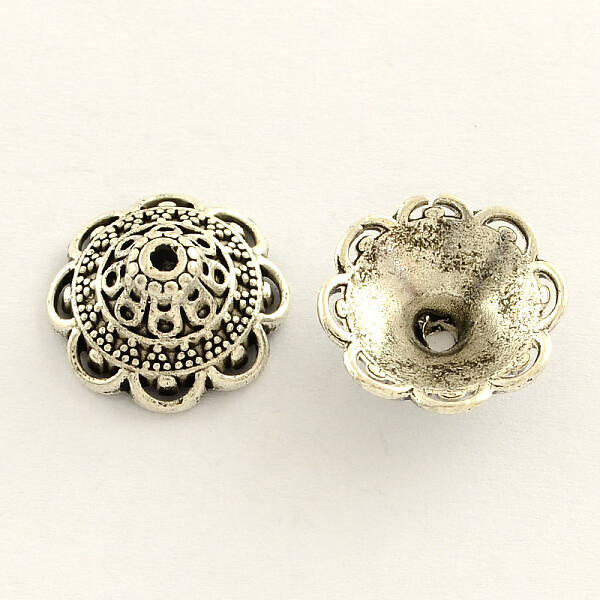 Tibetan Style Zinc Alloy Flower Bead Caps