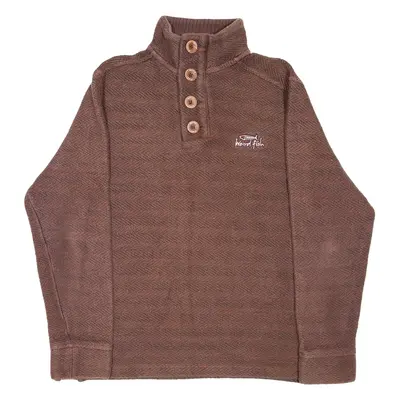 WEIRD FISH Mens Patterned Jumper Brown Striped Button Neck Chunky Knit L