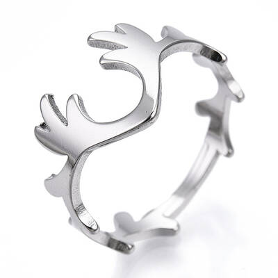 Non-Tarnish 304 Stainless Steel Deer Antler Adjustable Ring for Women