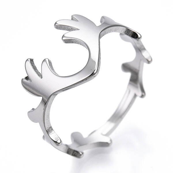 Non-Tarnish 304 Stainless Steel Deer Antler Adjustable Ring for Women