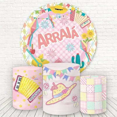 Aperturee Pink Plaid Fiesta Round Birthday Backdrop Kit For Girl | Round Birthday Backdrop Cover | Custom Round Backdrop | Ro...