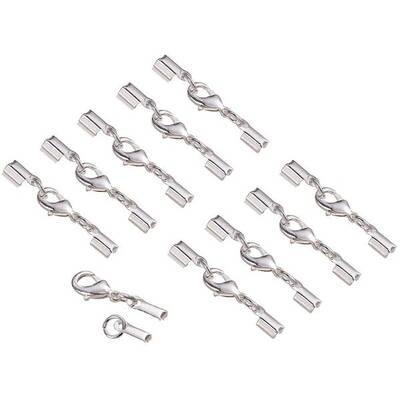20 Sets Silver Color Brass Lobster Claw Clasps Fold Over Cord End Caps Terminators Crimp End Tips for Jewelry Making