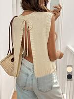 Women's Plain Tie Back Sweater Vest, Casual Sleeveless Knit Top for Summer, Fashion Women's Knitwear for Daily Wear, Womenswe...